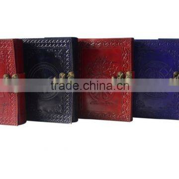 Blue / Brown Embossed Leather Journal Travel Journal Colored Leather Journal With C Lock