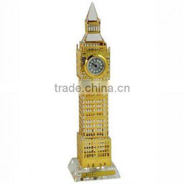 Noble 3d laser Metal covered surface Crystal Big Ben model with clock for tourist souvenir