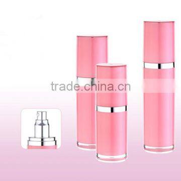 Fancy pink color 15ML 30ML 50ML round 90 shape acrylic lotion bottle with spray pump, skin care cosmetic packaging container