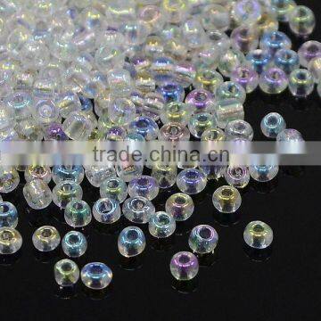 8/0 Glass Round Seed Beads, Rainbow Clear, Loose Clear Micro Beads(SEED-D003-04)