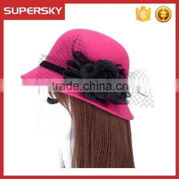 K-108 Ladies Formal Hats With Flower Charm Band Wool Felt Bucket High Quality Women Lace Trim Homburg photo-4