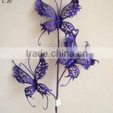 new High quality glitter butterfly branch christmas spray for christmas decorations