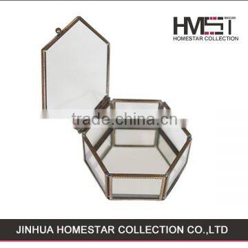 Hexagonal metal glass jewelry box