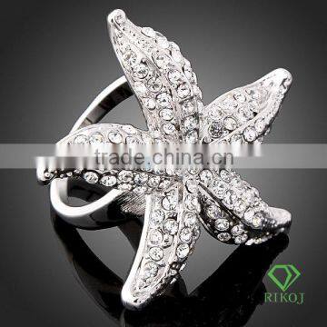 white star jewelry austrian crystal gold big rings