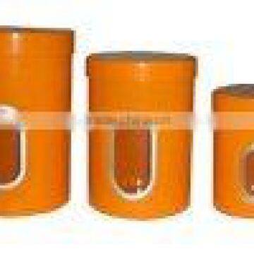 orange canister with window for sets