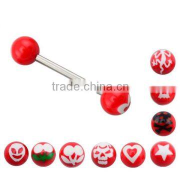 TR01027 tongue barbell red colored tongue piercing jewelry