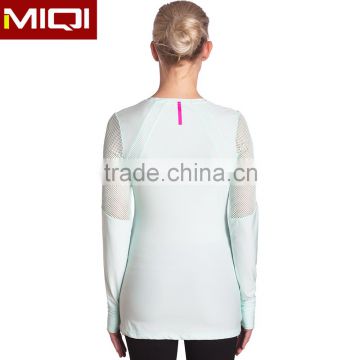 Ladies Blouse Fancy Stretchy Custom Long Sleeve T-Shirts With Mesh Design