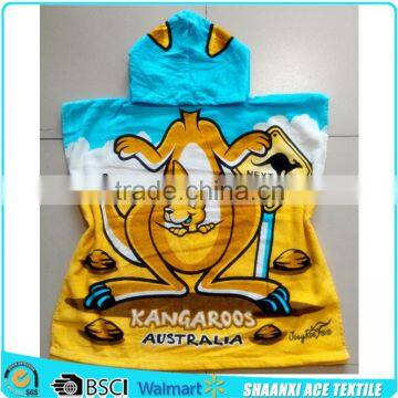 2015 Austrilian hot sell kangaroos printing kids hooded towel kids animal hooded poncho towel