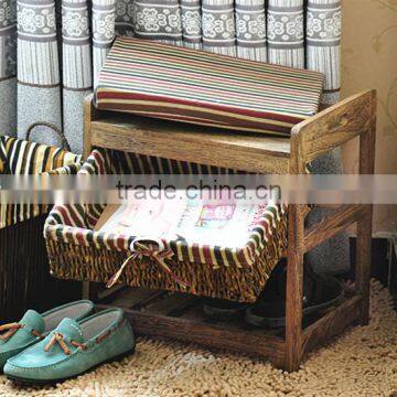 Modern Rural Style Top Grade Wood Footstool With Weaving Baskets photo-6