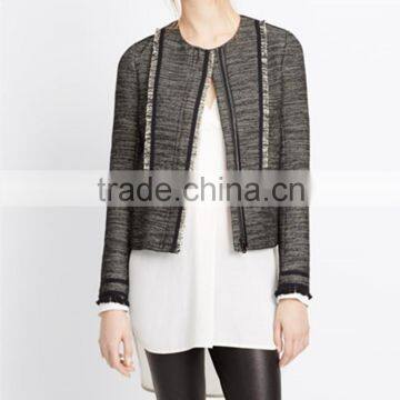 Wholesale Ladies Grey Winter Jacket With Fringe Detail Women Coats Winter 2015