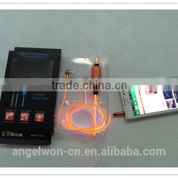 EL wire flash earphone metal housing glowing earphone with microphone