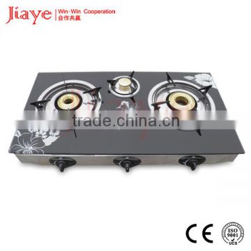 table gas stove with flower glass panel/three burner glass top gas stove JY-TG3015