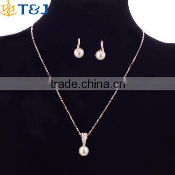 YiWu T&J 925 sterling silver women wedding accessories pearl pendant earrings jewellry set white rhinestone stud earing