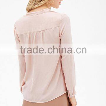 Wholesale Latest V Collar Pleated Chiffon Shirt in High Quality