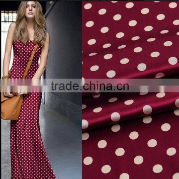 Wine red base white dot printed chinese silk fabric