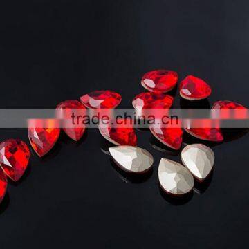 fancy 7x10mm tear drop no hole lt siam red color pointback rhineshtone for necklace decoration