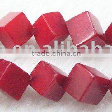 10mm square red natural oil dyed coral gemstone cube beads