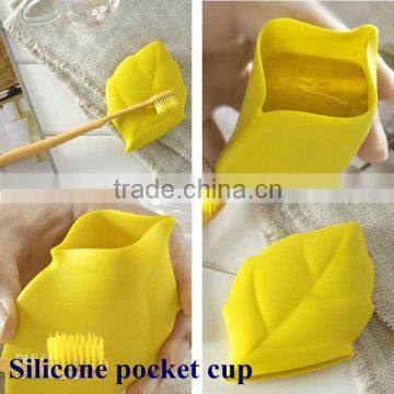 New unique design silicone leaf pocket cup/travel cup/silicone travel cup,a stylish and unique design