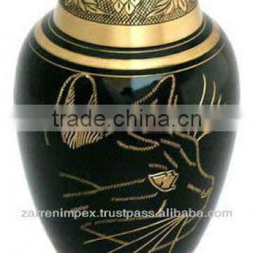 Cat Design Pet Urn 7" Brass
