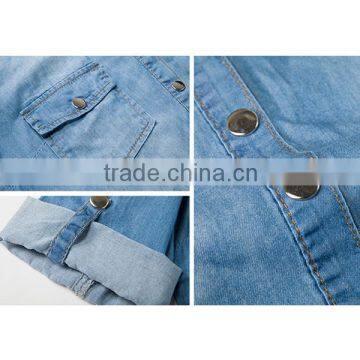 2016 Summer Fashion Ladies Snap Buttons Closure Denim Shirt Rolled Half Sleeve Slim Fit Casual Shirts For Women photo-5