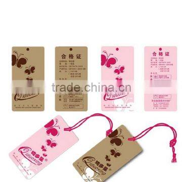 2016 new product recyclable brown kraft paper garment tags