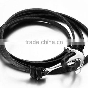 hot sale fashion ally express wholesale anchor Leather Bracelet in stainless steel
