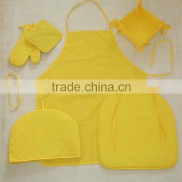 solid color 100% cotton kitchen apron set kitchen textile wholesale oven mitten & pot holder