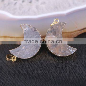 Druzy Quartz Stone Pendant Cressent Shape Gold Plated Jewelry