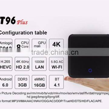 T96 Plus 3GB+16GB S912 Octa-Core Android 6.0 TV Box Dual band 802.11 ac/b/g/n +BT4.1 with breathing light & touch button