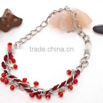 Exclusive Design National Hand-woven Red Roped Beaded Curved Needle Diy Crystal Necklace Choker Necklace photo-3