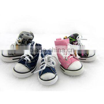 4Pcs Casual Non-slip Pet Rubber Boots Lace-up Dog Puppy Sneaker Canvas Dogs with Shoes