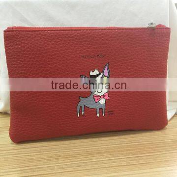 Customized Logo Printed Leather Cosmetic Bag With Zipper