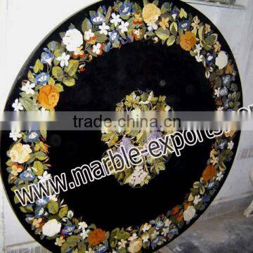 flawer Italion Inlaid Round Pietre Dure Marble Table Top, Marble Inlay Table top