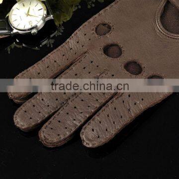 Top Luxury Buckle Hand Sewing Breathable Driving Gloves Dark Brown Deerskin Leather Gloves for Men photo-2