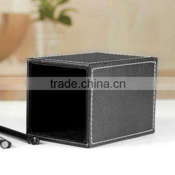 China Wholesale Office Stationery , Luxury Pen Holder, Leather Square Brush Pot photo-5