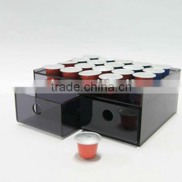 brown color acrylic coffee capsule display with drawer