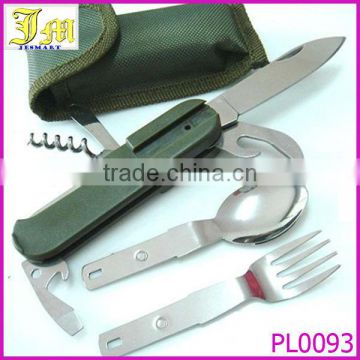 8 IN 1 mini multi purpose camping folding knife spoon fork