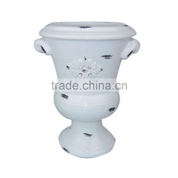 White tall ceramic flower vase