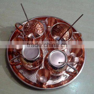 FDA APPROVED 100% PURE COPPER MOSCOW MULE MUG CUPS SET WITH SOLID COPPER SERVING TRAY, SHOT GLASS & STRAWS photo-4