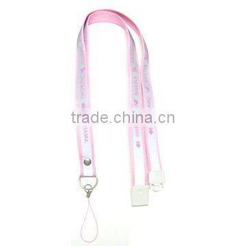 Reflected printing lanyard with release buckle and metal ring