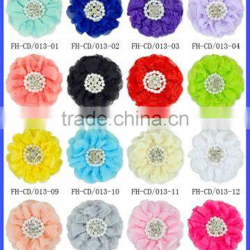 Posh Ivory Cheap Wholesale Handmade Rhinestone Center Lace Fabric Flower photo-6