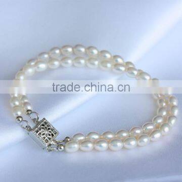 2 Rows 4-5mm Rice Shape Freshwater Pearl Bracelet photo-3