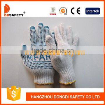 7G Bleach polycotton Knitted Blue PVC Dots Safety Working Gloves