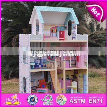2017 New Design Lovely Pretend Play Wooden Girls Dollhouse W06A161 photo-2
