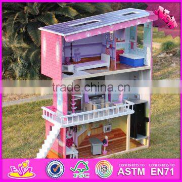 2016 New Design Girls Pretend Play Super Model Wooden Dollhouse W06A151 photo-3
