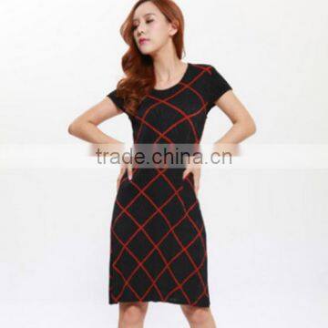 Woman simple plaid loose fashion draped knee length dress