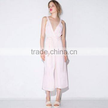 HAODUOYI Women Sexy Deep V Jumpsuits Wide Leg Playsuits Sleeveless Rompers photo-3