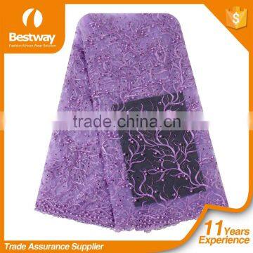 Ashy Grey 100% Polyester Beaded Frence Lace Fabric With Sequins FL1129-5 photo-4