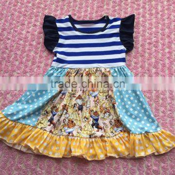 wholesale new designs stripe tops patchwork polka dots flutter sleeves dress