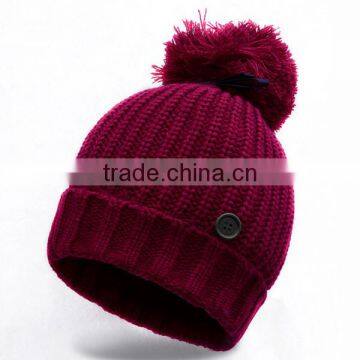 Heavy knit beanie hat with pompom latest product women winter hat